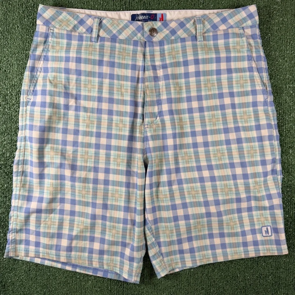 Johnnie-O Golf Shorts Mens 36 Blue Plaid Excellent Performance Stretch Prep